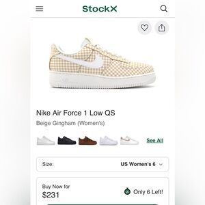 Women's Nike Air Force 1 Low QS 'Gingham Tan Beige sz 8 $200